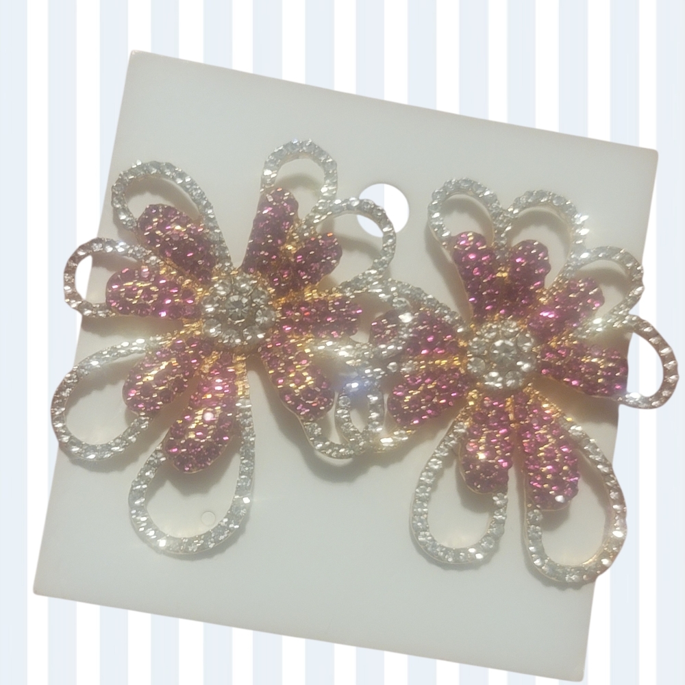 Pink and Silver Flower Earrings
